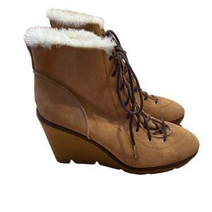 Womens Michael Michael Kors Boots Size 10 Suede Leather Shearling Wedge Heels